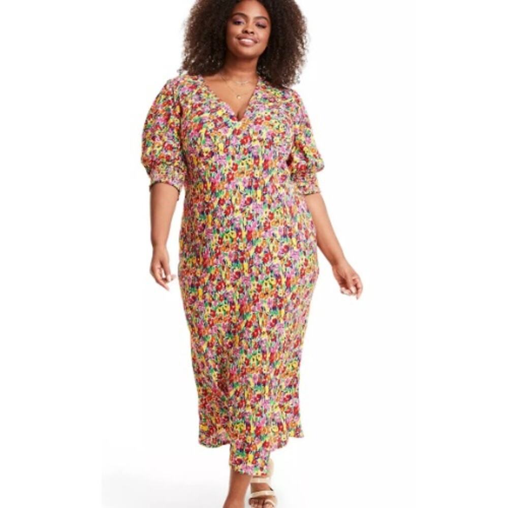 Rixo Target Floral Print V Neck Half Sleeve Maxi Dress Pullover Multi Women's 2
